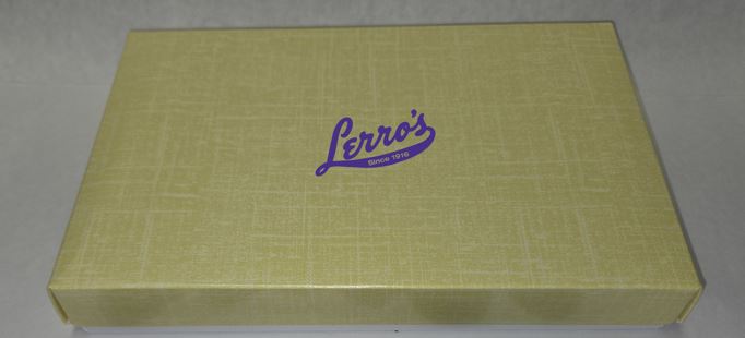 Beige box with 'Lerro's' logo on a gray background