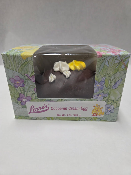 coconut cream egg in a decorative box on a white background